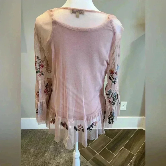 Democracy fairycore Floral 3/4 Sleeve whimsy Embroidered Sheer Shirt floral - Picture 2 of 14
